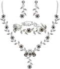 BriLove Women's Wedding Jewelry Leaf Cluster Flower Crystal Dangle Earrings Pendant Necklace Set for Bridal