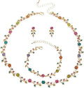 Austrian Crystal Rhinestone Choker Necklace Dangle Earring Link Bracelet Jewelry Set for Brides Bridesmaid Prom Costume Accessories for Women