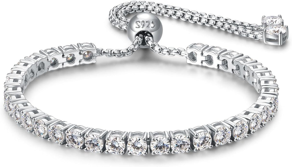4MM Moissanite Tennis Bracelet for Women, 10.9 ct Adjustable Moissanite Bracelets, 925 Sterling Silver White/14k Gold Plated, Luxury Birthday or Anniversary Jewelry Gift for Her