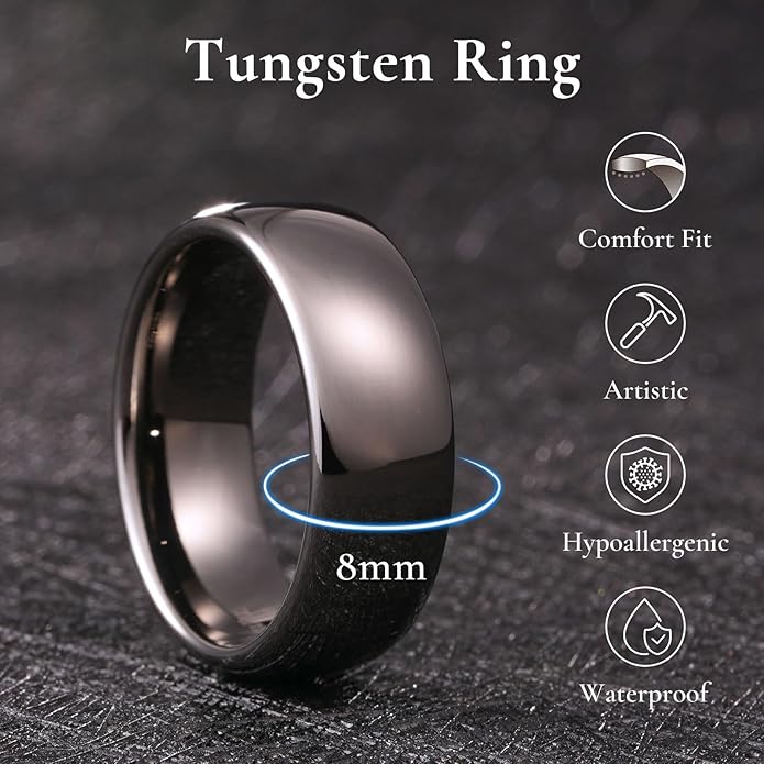 King Will Tungsten Carbide Wedding Band for Men Women Promise Rings for Couples Domed High Polish