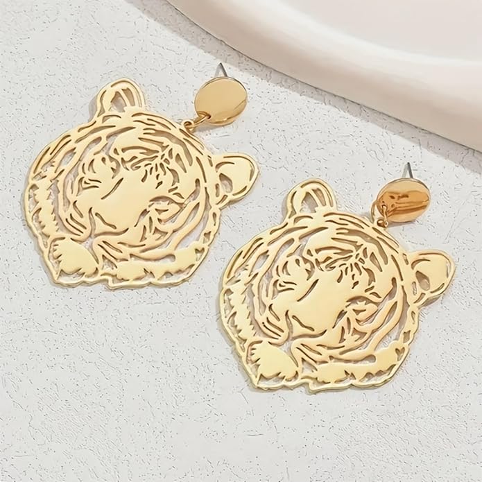 WCRAZYE Tiger Head Earrings for Women, Lightweight Gold, Football Team Spirit Mascot, Animal Inspired Game Day Jewelry