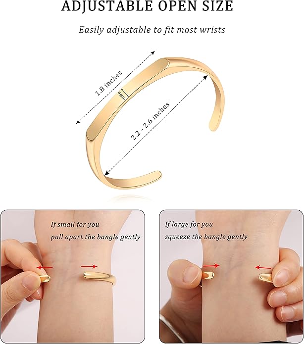 PERNNLA PEARL Dainty Gold Bar Bracelet for Women Simple Delicate Thin Cuff Bangle Hook Bracelet 18K Gold Plated Handmade Minimalist Jewelry