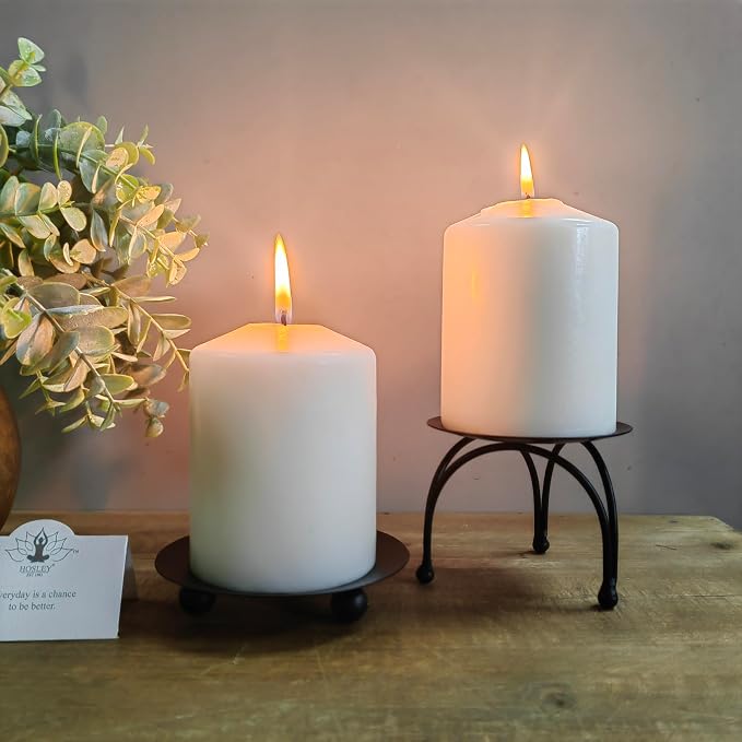 Hosley Set of 2 Black Iron Pillar Candle Holder Plates – 4-Inch Decorative - Image 5