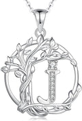 FANCIME Tree of life Initial necklaces for women, Sterling Silver Tree Jewelry Simulated Diamond Letter Pendant Cubic Zirconia CZ Personalized Birthday Mothers Day Gifts for Mom Wife Her