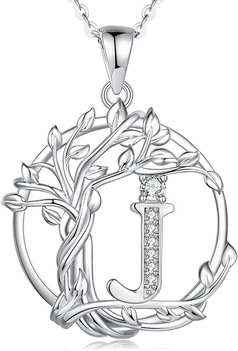 FANCIME Tree of life Initial necklaces for women, Sterling Silver Tree Jewelry Simulated Diamond Letter Pendant Cubic Zirconia CZ Personalized Birthday Mothers Day Gifts for Mom Wife Her
