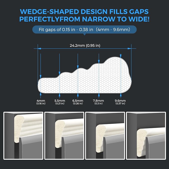 Weather Stripping Door Seal, 3 Rolls x 196 Inch Self-Adhesive Wedge, Fits - Image 2
