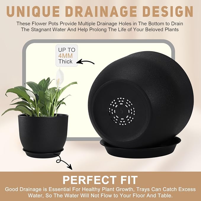 YNNICO Plant Pots 10/9/8/7.5/7 inch Set of 5, Flower Pots - Image 3