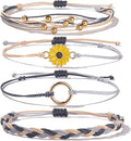FANCY SHINY Sunflower String Bracelet Boho Braided Rope Wrap Bracelets Cute Summer Beach Surfer Jewelry for Women