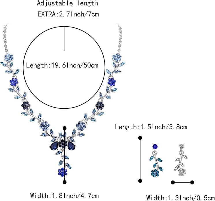 BriLove Women's Wedding Jewelry Leaf Cluster Flower Crystal Dangle Earrings Pendant Necklace Set for Bridal