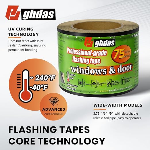 Bghdas Flashing Tape for Windows & Doors, 3.75" x 75' | Industrial Strength for - Image 2