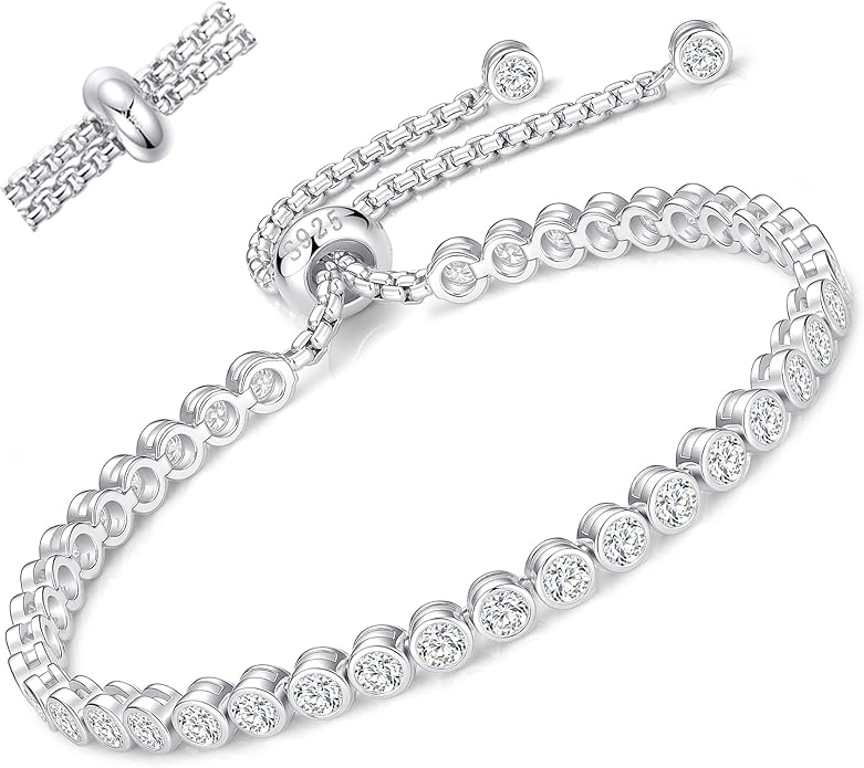 Moissanite Tennis Bracelet Adjustable for Women - 14k Gold Plated Sterling Silver Lab-created Diamond Link Bracelets Luxury Dainty Birthday Wedding Anniversary Womens Mom Wife Girlfriend Jewelry Gifts