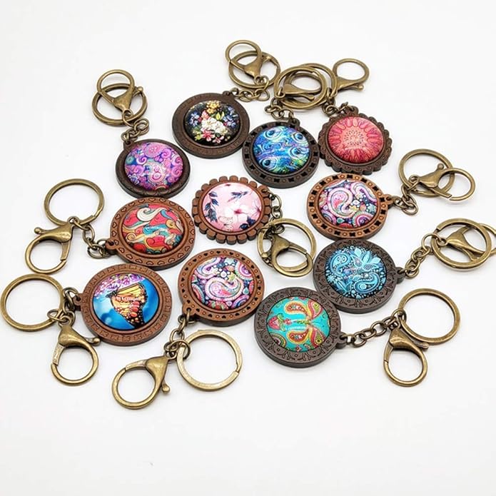 ToBeIT Bezel Pendant Trays Round Wooden and Glass Cabochon Round Clear Dome for DIY Crafting Photo Jewelry Making