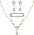 EleQueen Women's Wedding Bridal Jewelry Set for Brides Bridesmaids, Silver/14K Gold/Rose Gold Plated Cubic Zirconia Teardrop Necklace Dangle Earrings Bracelet Sets for Party Prom