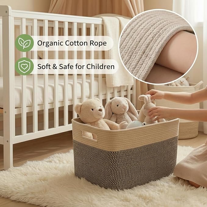 JMvicyroam 65L Large Woven Cotton Rope Blanket Basket, Jute&Black | Blanket - Image 4