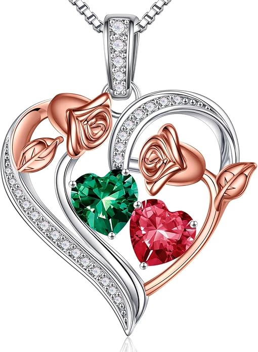 Iefil Valentines Day Gifts for Her - 925 Sterling Silver Rose Heart Necklace, Birthstone Jewelry, Anniversary Birthday Gifts for Wife Girlfriend Mom Daughter