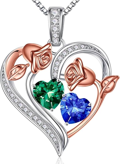 Iefil Valentines Day Gifts for Her - 925 Sterling Silver Rose Heart Necklace, Birthstone Jewelry, Anniversary Birthday Gifts for Wife Girlfriend Mom Daughter