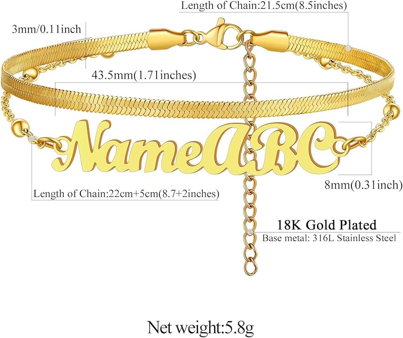 FindChic Custom Ankle Bracelets for Women, Stainless Steel Figaro/Cuban/Wheat/Rope/Herringbone Chain Anklets, Beach Foot Jewelry 8.5''-10.5'' Adjustable & Waterproof, with Gift Box