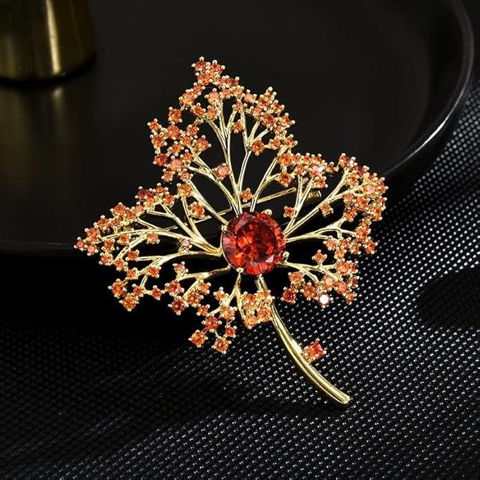 Autumn Leaf Pin - Gold-plated Rhinestone Leaf Brooch for Women - Fall Lapel Pin Jewelry Gift for Wife Mom