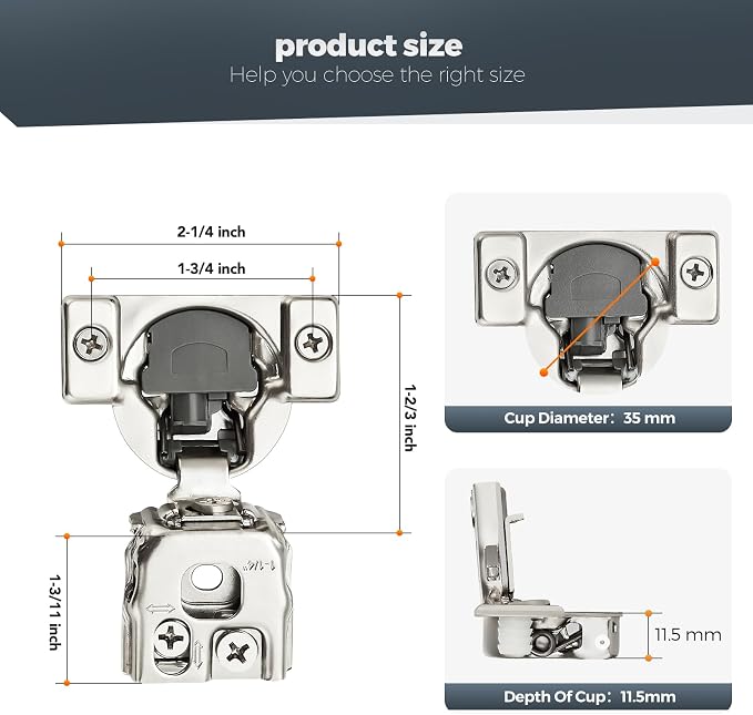 Satin Nickel Cabinet Hinges 1-1/2 Inch Overlay 16 Pack | Stainless Steel Build - Image 3