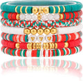 Friendship Bracelets Trendy Heishi Clay Bead Bracelets Stack Gold Beaded Stretch Bracelets for Women Boho Stackable Bracelets Bulk Cute Preppy Jewelry