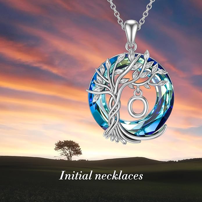 TOUPOP Gifts for Women Tree of Life Necklace 925 Sterling Silver Initial Pendant Family Tree Crystal Jewelry Valentine's Day Birthday Gifts for Her Mom Wife Girlfriend Daughter