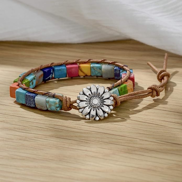 sedmart 7 Chakra Bracelets for Women with Real Stones Leather Wrap Healing Bead Bracelet Women Men Boho Friendship Jewelry
