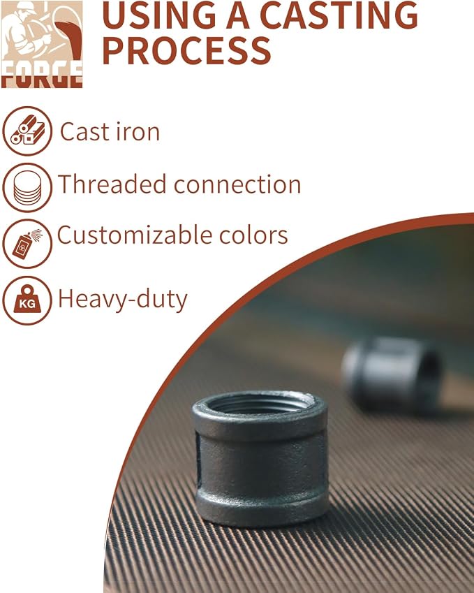 Black Cast Iron 1" Pipe Fitting Coupling, DIY Pipe Decor and Furniture - Image 3