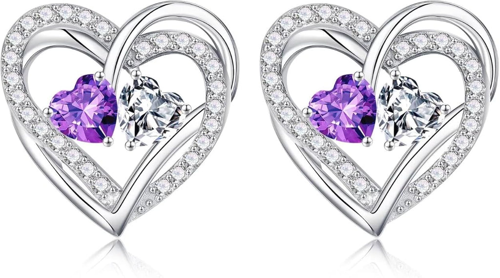 Iefil Valentines Day Gifts for Her, 925 Sterling Silver Heart Birthstone Earrings, Anniversary Birthday Gifts for Women, Birthstone Jewelry for Her Wife Girlfriend Mom