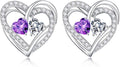 Iefil Valentines Day Gifts for Her, 925 Sterling Silver Heart Birthstone Earrings, Anniversary Birthday Gifts for Women, Birthstone Jewelry for Her Wife Girlfriend Mom