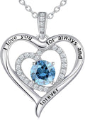 S925 Sterling Silver Necklace for Women, Valentines Day Gifts for Her, Love Heart Birthstone Necklaces for Women, Wife Jewelry, Mom Birthday Valentines Mothers Day Gifts, Girlfriend Necklaces, Daughter Heart Jewel, Anniversary for Her