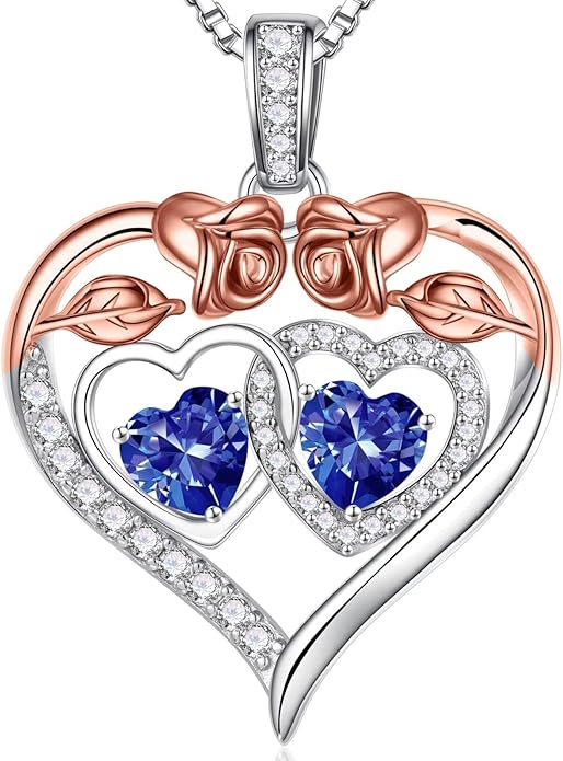 Iefil Valentines Day Gifts for Her - 925 Sterling Silver Rose Heart Necklaces for Women, Anniversary Birthday Gifts for Wife Girlfriend Mom