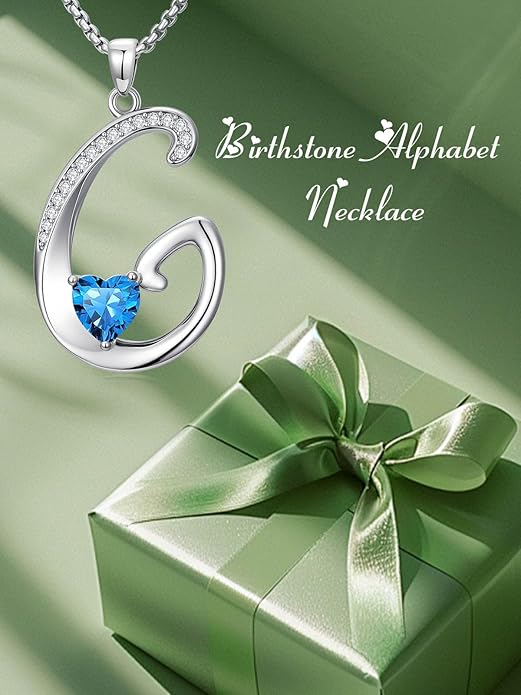 Valentines Day Gifts for Women Alphabet A to Z Initial Birthstone Pendant Necklaces for Women - 18k White Gold Plated Personalized Name Jewelry Valentine Mothers Day Birthday Gifts for Women Her Girlfriend