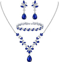 EleQueen Women's Wedding Bridal Jewelry Set for Brides Bridesmaids, Silver/14K Gold/Rose Gold Plated Cubic Zirconia Teardrop Necklace Dangle Earrings Bracelet Sets for Party Prom