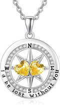 Compass Necklace for Women, Exquisite S925 Valentines Day Anniversary Birthday Gifts for Wife Her Double Birthstone Pendant Jewelry ‘I'd be Lost Without You’