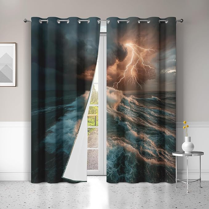 Thunderstorm Curtains, Ocean Waves Blackout Curtains - Image 3