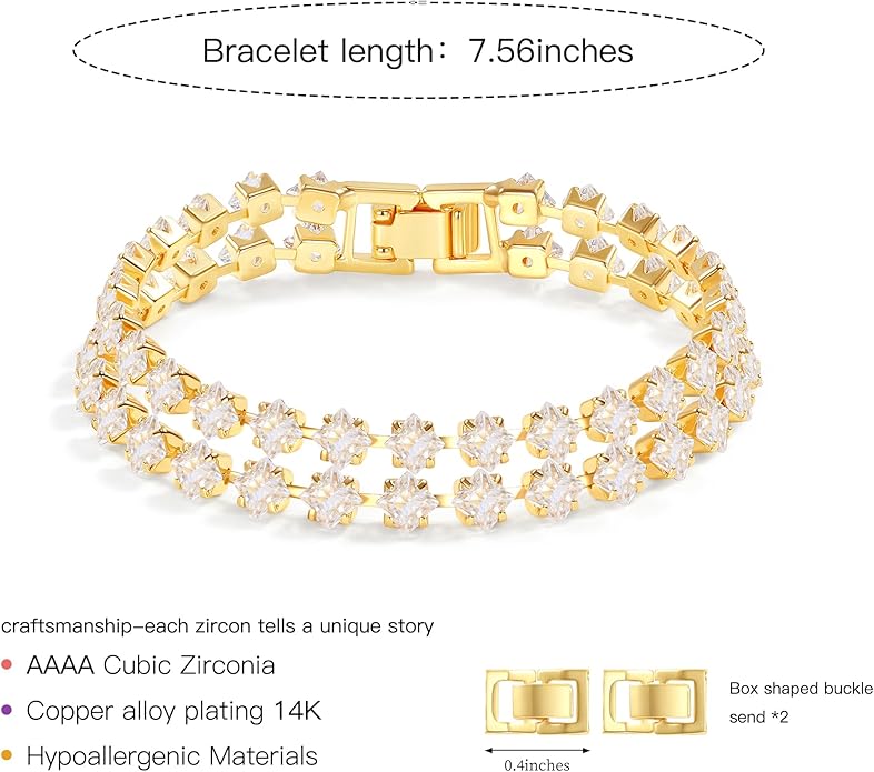 14K Gold Plated Tennis Bracelet for Women – Classic CZ Link Design, Fits 6.0"–7.2" Wrists – Stylish Sparkling Jewelry Gift, Timeless Tennis Bracelets for Women