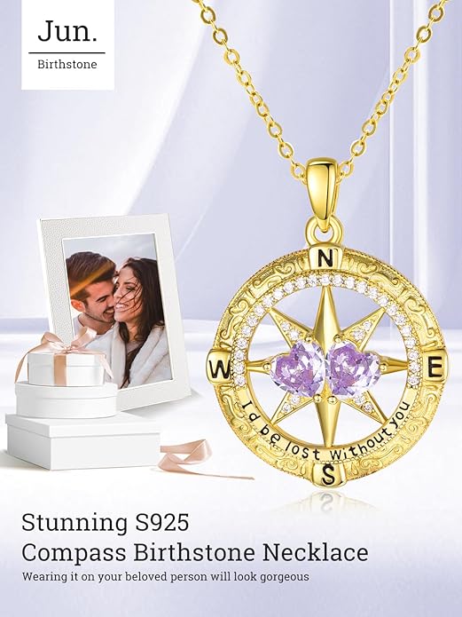 Valentine's Day Gifts for Wife 925 Sterling Silver Double Birthstone Pendant Necklaces I Love You for Always and Forever Necklace Anniversary Birthday Gifts for Wife Girlfriend Mom Her