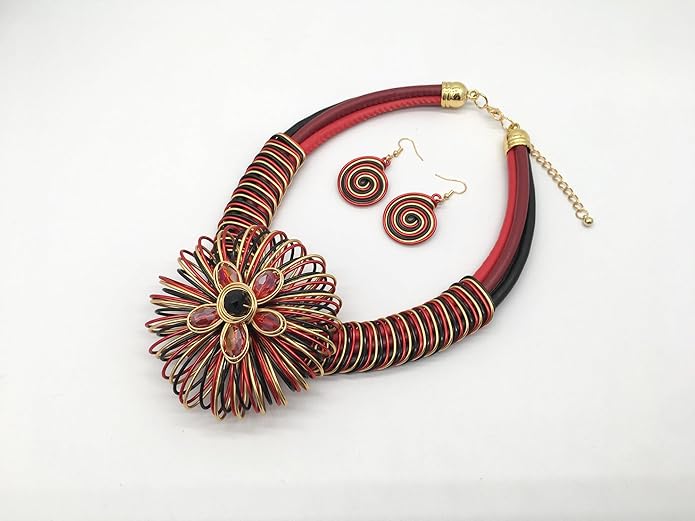 Statement African Necklace For Women African Jewelry Costume Earring Sets Tribal Fashion Colorful Big Rhinestone Crystal Pendent Collar Choker Bold Chunky Bib Handmade