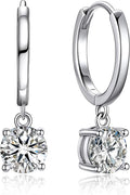 MomentWish Dangle Earrings for Women-925 Sterling Silver Moissanite Earring, Women's Gift for Valentine Birthday, D Color VVS1 Dancing Moissanite Hoops