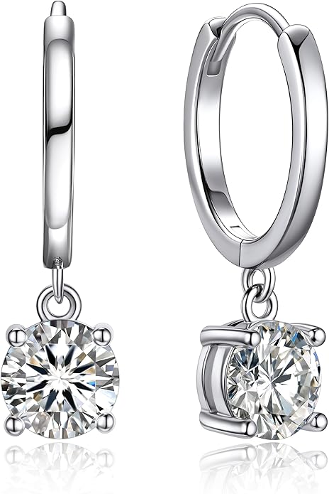 MomentWish Dangle Earrings for Women-925 Sterling Silver Moissanite Earring, Women's Gift for Valentine Birthday, D Color VVS1 Dancing Moissanite Hoops