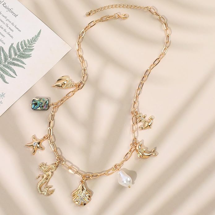 [3 Trendy Styles] Women's Necklaces - Alloy with Glass Crystals & Pearls, Electroplated O - Link Chain, Mermaid Inspired by Fantasy Aesthetics/Bow with Y2K Sweet Charm/Cherry Fruit in the Latest Kawaii Vibe, 47cm(18.5in) Chain Length + 6.5cm(2.55in) Ex...