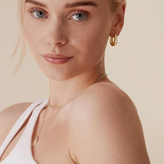 PAVOI 14K Gold Plated 925 Sterling Silver Post Small Chunky Hoops Earrings | Thick Lightweight Gold Hoop Earrings for Women