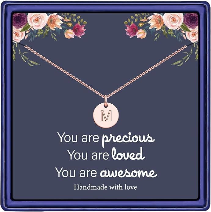 Hidepoo Valentines Gifts for Kids Teen Girls Women - 14K Gold Plated/Rose Gold Plated/S925 Sterling Silver Disc Initial Necklaces for Girls Jewelry Birthday Valentines Gifts for Kids Girl Teens Women