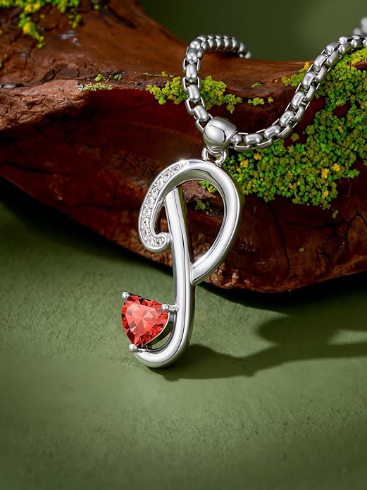 Valentines Day Gifts for Women Alphabet A to Z Initial Birthstone Pendant Necklaces for Women - 18k White Gold Plated Personalized Name Jewelry Valentine Mothers Day Birthday Gifts for Women Her Girlfriend