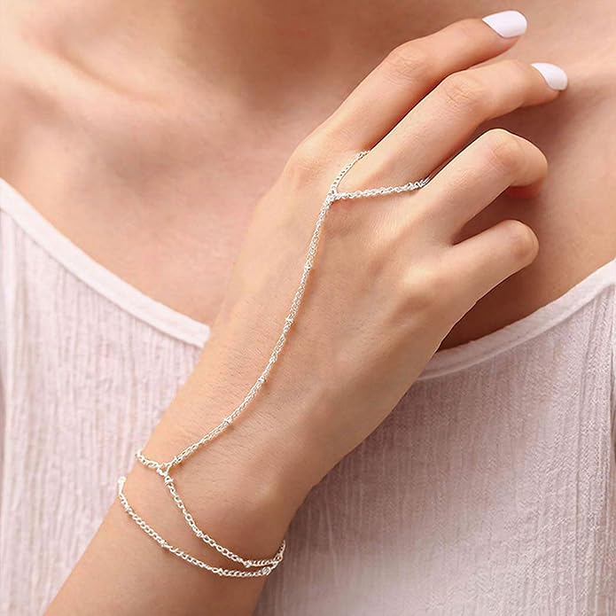 ÌF ME Hand Chain Bracelet Set 14K Gold Plated Durable Gold Bracelets for Women Adjustable Finger Bracelet Hand Jewelry with Extender Perfect for Everyday Wear Ring Bracelet Hand