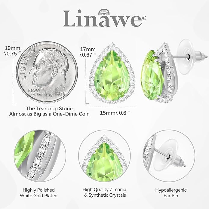 Linawe Women Stud Earrings, Teardrop Diamond Moissanite Cubic Zirconia Earrings Studs Rhinestone Jewelry Gold/Silver/Rose Gold
