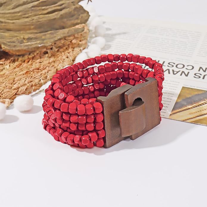 Coiris Boho Bangle Bracelets for Women Wooden Beaded Bracelets Chunky Bohemian Beach Bracelets Jewelry for Women