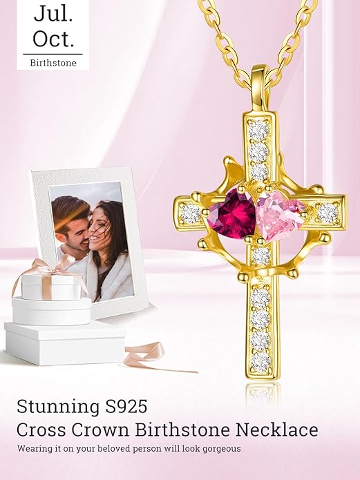 Valentine's Day Gifts for Wife 925 Sterling Silver Double Birthstone Pendant Necklaces I Love You for Always and Forever Necklace Anniversary Birthday Gifts for Wife Girlfriend Mom Her