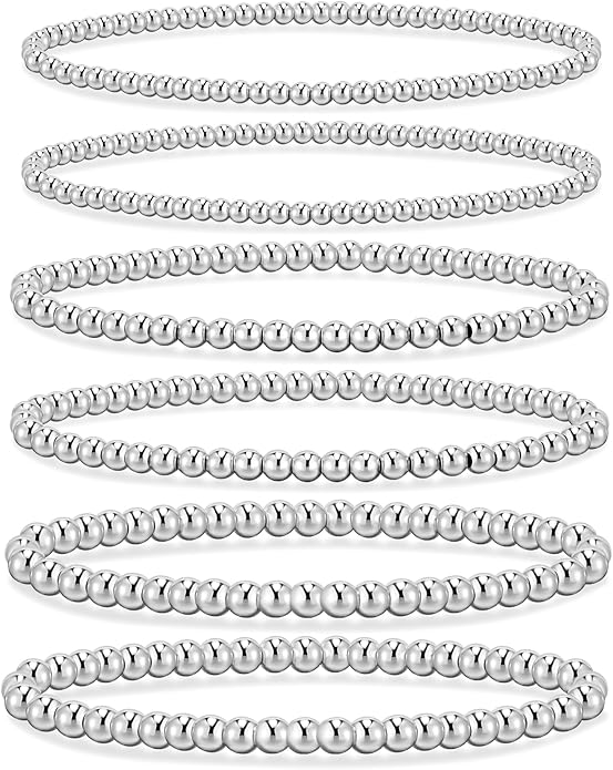 adoyi Valentines Day Gifts for Her Gold Bracelets for Women Waterproof, 14K Gold Plated Beaded Strand Bead Ball Bracelets stack Adjustable Jewelry Set for Gifts