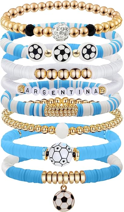 Game Day Bracelets for Women, Stackable Heishi Beaded Stretch Soccer Bracelet Soccer, World Soccer Cup Team Color Accessories & Outfits Jewelry, Soccers Dads Moms Coaches Fans Gifts
